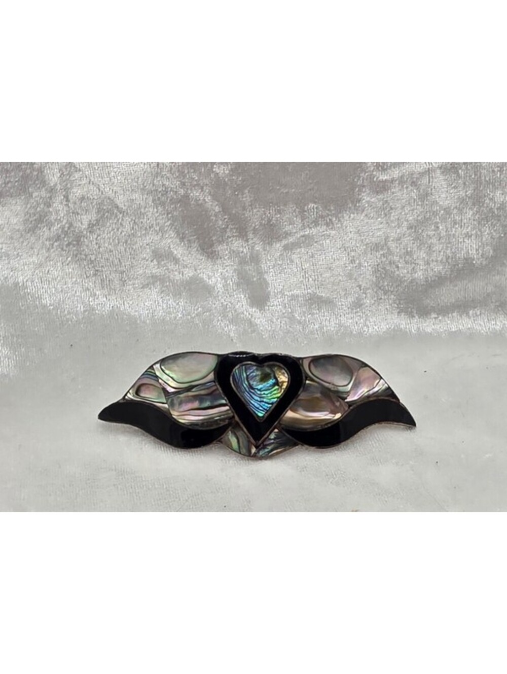 Vintage Alpaca Mexico Abalone Inlay Hair Clip Barrette Black Mosaic Design
